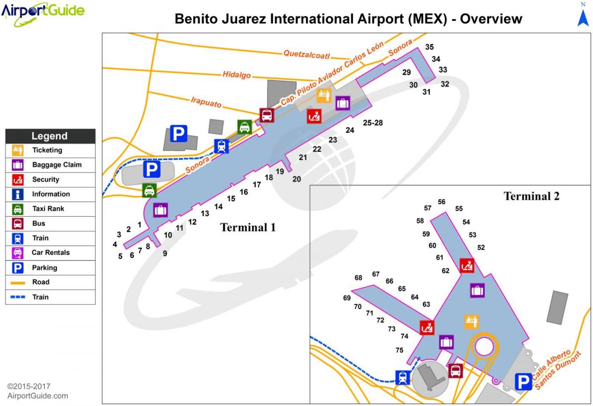 benito juarez mednarodno letališče zemljevid