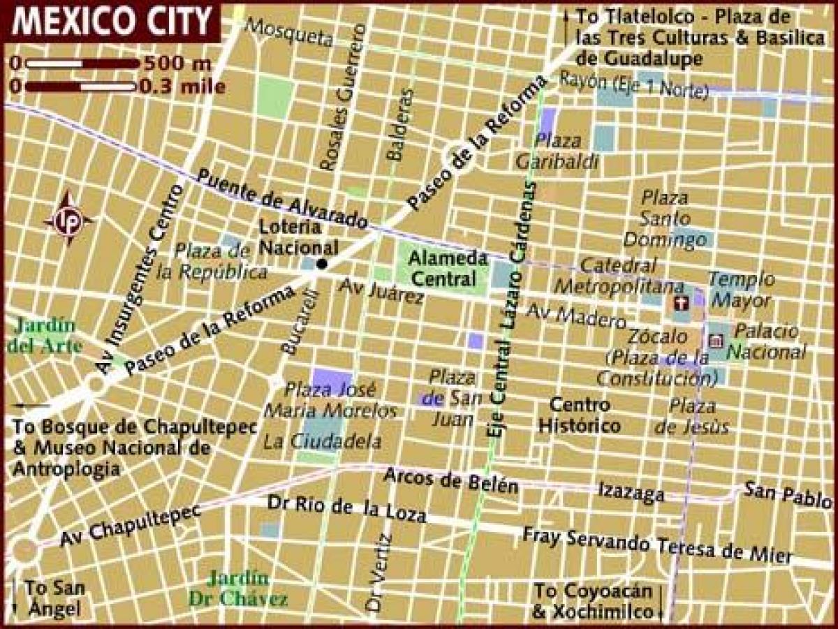 centro historico Mexico City zemljevid