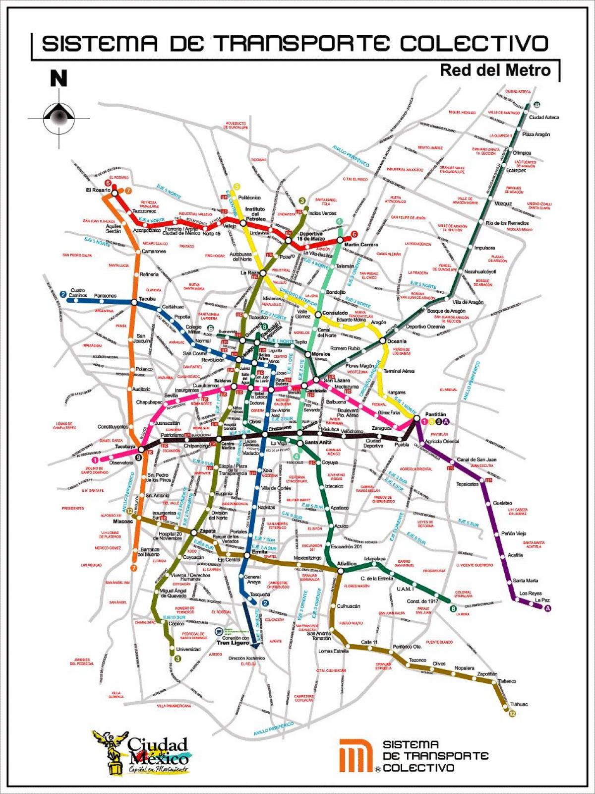 zemljevid Mexico City tranzitnega