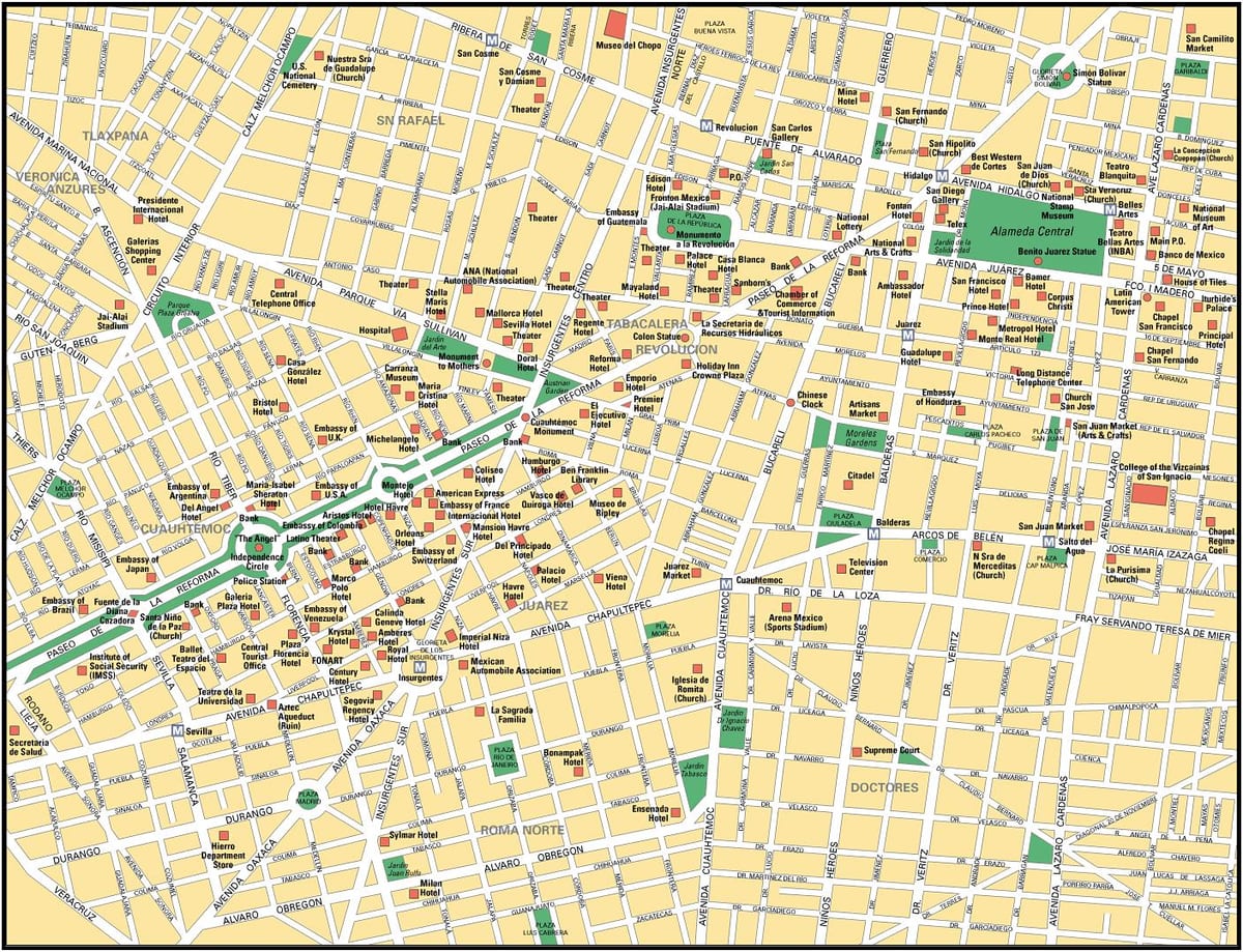 zemljevid Mexico City turistični