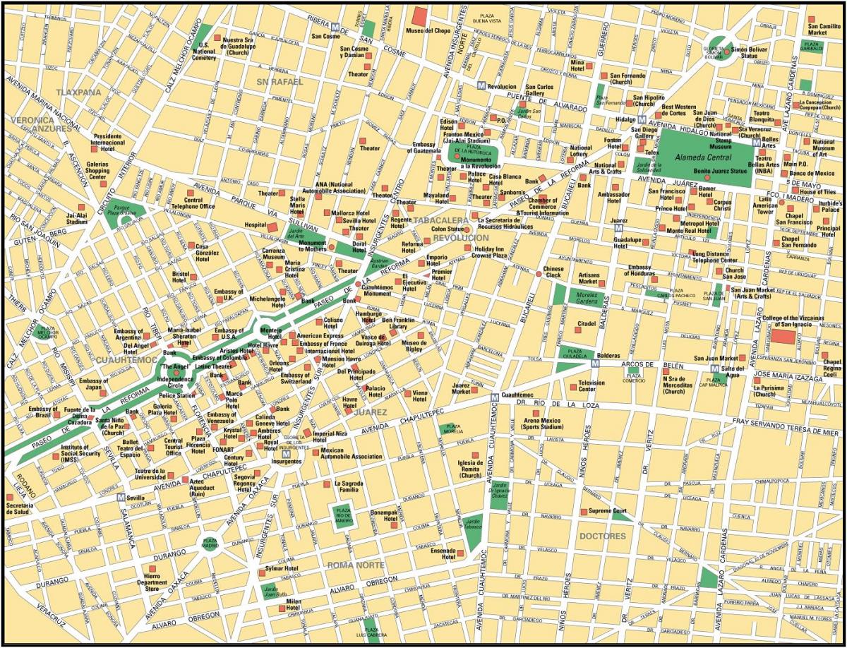 zemljevid Mexico City točke interesa