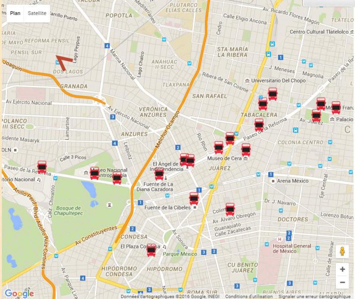 turibus Mexico City poti zemljevid