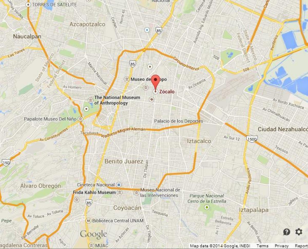 zocalo Mexico City zemljevid